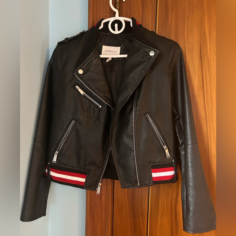 BCBGeneration faux leather motto jacket. Excellent condition. Size SMALL